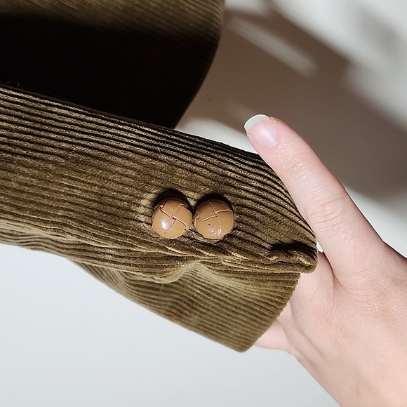 Sasson Vintage One  Button Cotton Corduroy Blazer Brown Pockets Lt brown piping - Picture 8 of 13
